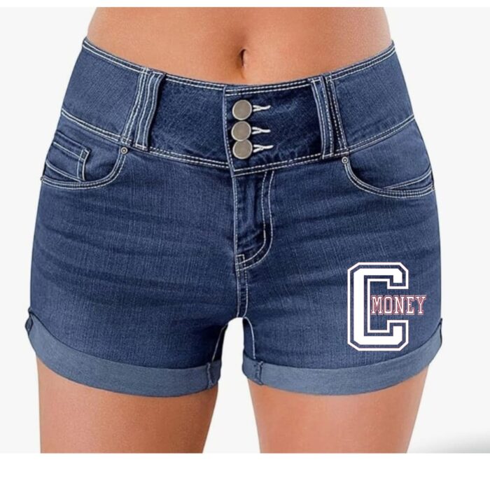 mid denim high waisted womens shorts​